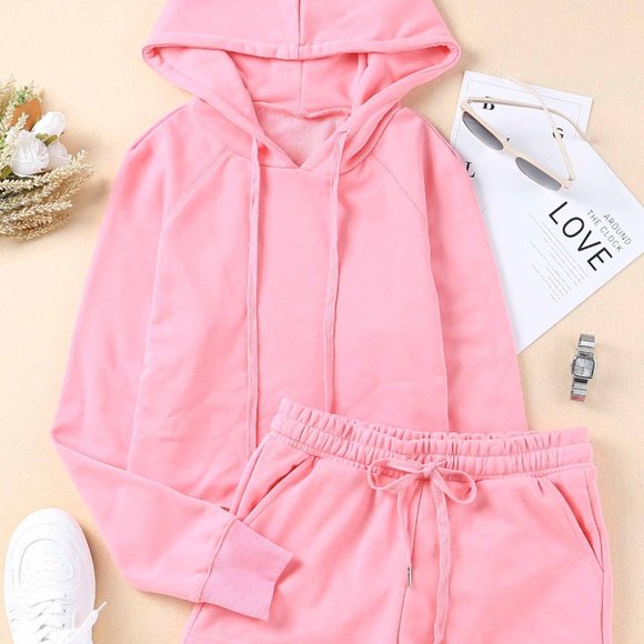 Pink Cropped Hoodie and Drawstring High Waist Shorts Set. barbiecore - Picture 8 of 13